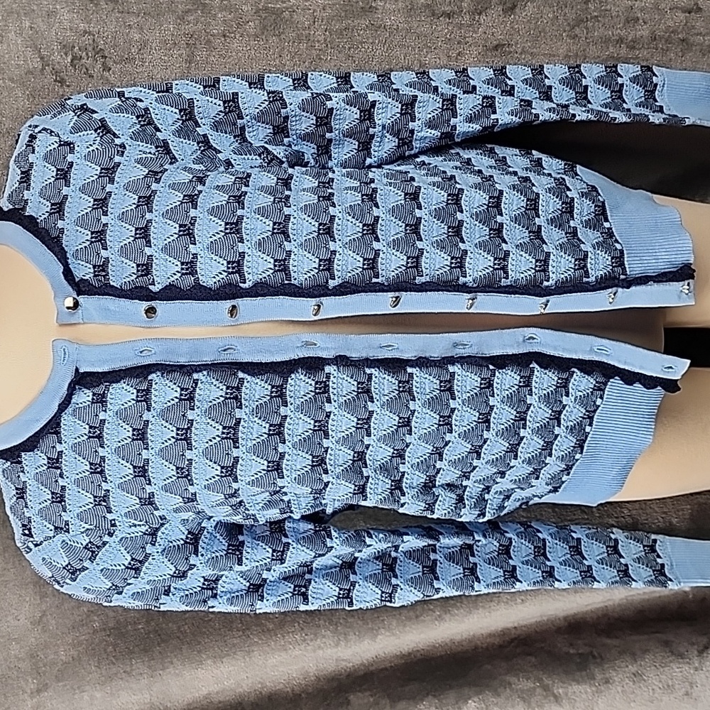 Charter Club Blue and Dark Navy  Knit Chevron Cardigan Sweater Size M